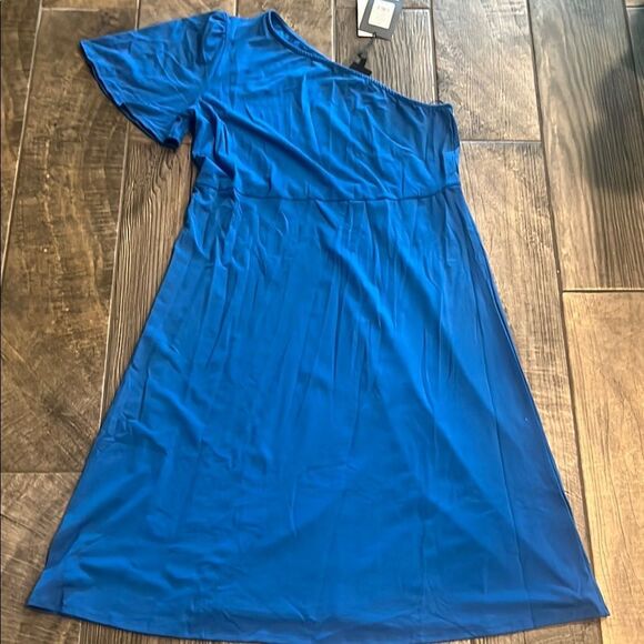 NWT Who What Wear Elegant Blue One-Shoulder Dress - Picture 1 of 1